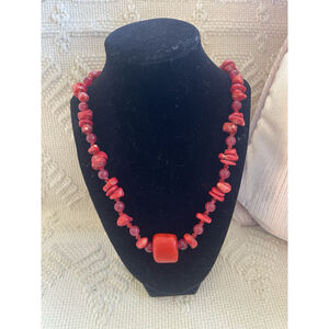 Vintage Coral And Bead Necklace Statement Piece Sterling and Garnet Clasp